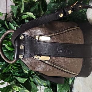 Valentina Sling Back Convertible Brown/Black Leather Bag with Gold Hardware